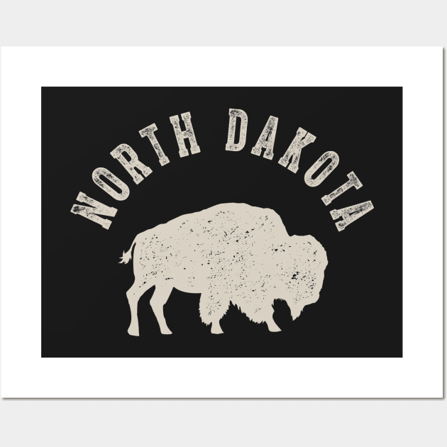 Vintage North Dakota Buffalo Bison Wall Art by MerchFrontier